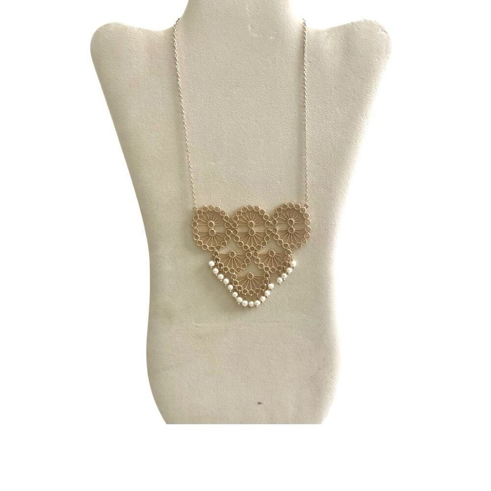 Lace Bib Necklace Floral Statement Necklace with Pearl Accents